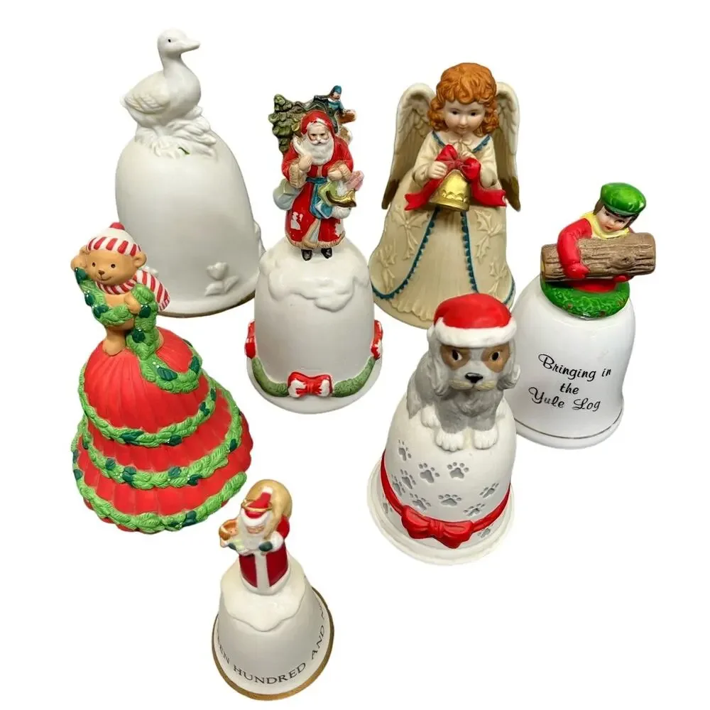 Lot of 7 Vintage Porcelain Holiday Christmas Bells Mixed Variety